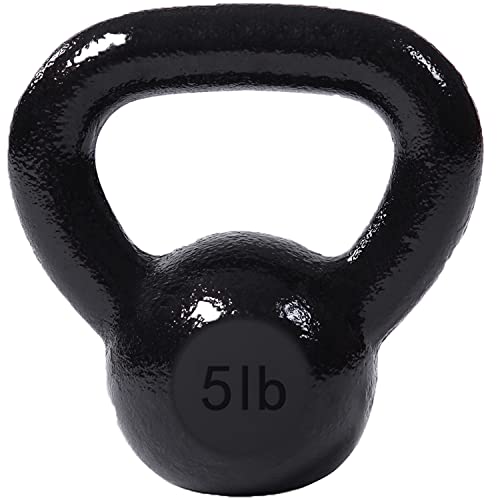 JFIT Cast Iron Kettlebell – Single Weight, Flat Bottom, Polished Handle | Men & Women | CrossFit, Cardio & Strength Training - 5 lbs