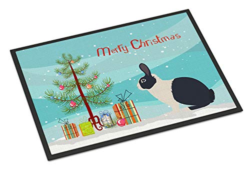 Caroline's Treasures BB9325MAT Dutch Rabbit Christmas Doormat 18x27, Teal Front Door Mat Indoor Outdoor Rugs for Entryway, Non Slip Washable Low Pile, 18H X 27W