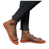Tragestil: Rutsch CTEJ Damen Flache Sandaletten Pailletten Schuhe Peeptoes Sommerschuhe Frauen Strandsandale Freizeitschuhe Strass Flip Flops Sommer Schuhe Hausschuhe,Orange,43