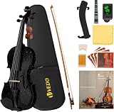 VEDO Conjunto de violino 4/4 tamanho normal, violino fosco, adequado para iniciantes e adultos, inclui estojo rígido, breu, apoio de ombro, arco, afinador e cordas extras