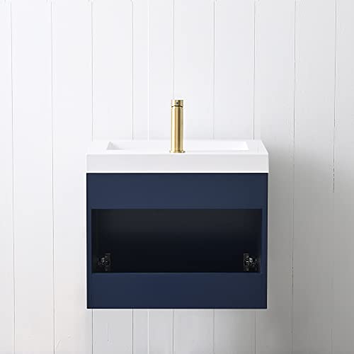 Floating & Wall Mounted Bathroom Vanity Set With Acrylic Sink (Navy Blue, 24" W/Sink) #TOP7
