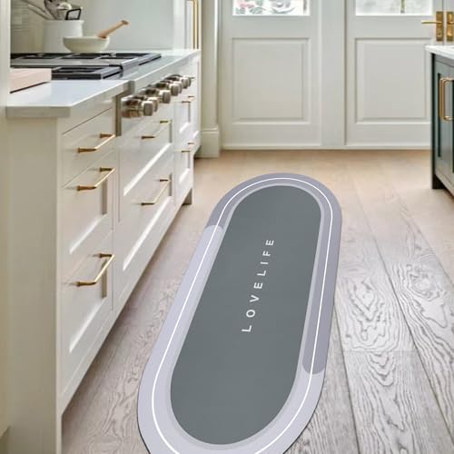 YCTMALL Rubber Bath mats Quick-Drying Non-Slip Bathroom mat Super Absorbent Bath mat Instant Dry Bath mat, Bathroom Rug in Front of The Kitchen Sink, Shower Room, Bathtub, Oval(Grey+17x47in)