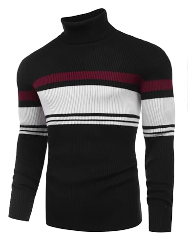 Image of COOFANDY Mens Ribbed Slim Fit Knitted Pullover Casual Turtleneck Sweater