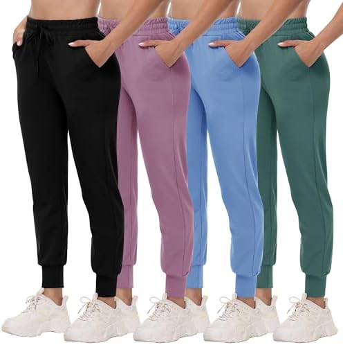 4 Pack Joggers for Women - Sweatpants with Pockets Comfy for Workout Lounge