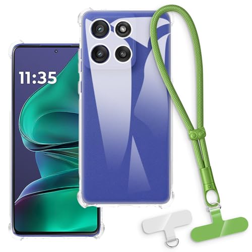 OAGELIM 2-in-1 Protective Case and Wrist Strap Compatible with Motorola Moto G Stylus Gen 5 5G Phone Cover with Detachable Lanyard, Anti-Slip Anti-Loss Grip Handle (Clear + Green)