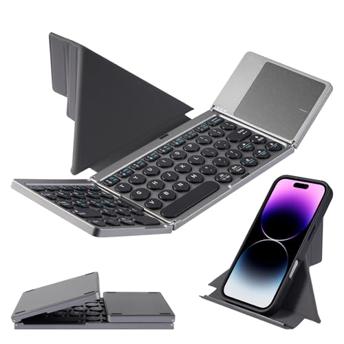 Nsyee KF86 Foldable Bluetooth Keyboard with Touchpad | Tri-Device Connection (iOS/Android/Windows/Mac) | Includes Magnetic Stand | 3-in-1 Portable Wireless Travel Keyboard | Mini Keyboard for iPhone