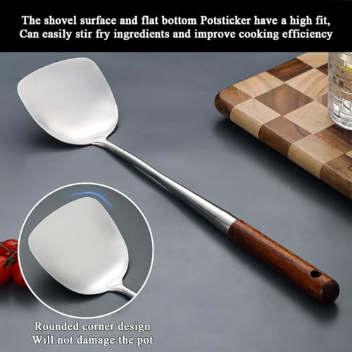 ReaNea Wok Spatula Set 17\", Stainless Steel Wok Tools with Wood Handle Heat Resistant, Metal Spatula and Ladle, High Grade Kitchen Cooking Utensils Sets, Wok Accessories - Thumbnail 7