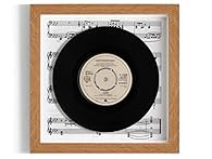 This is the genuine 7" record, raised 10mm within the frame, giving a fantastic 3D 'floating' effect. This is surrounded by either plain white lining paper or sheet music and a black, white or oak-effect frame, with a clear plastic glass front. Pleas...
