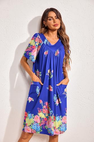 Image of Ekouaer Womens House Dress Floral Print Nightgown with Pockets Mumu Dress