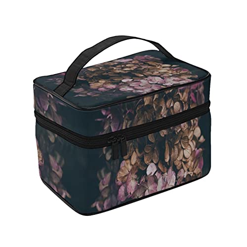 化粧ポーチ メイクポーチ したアジサイ 花びら コスメ収納 便携式 化粧バッグ 化粧箱 プロ用 化粧ケース 持ち運び メイクボックス 大容量 化粧品収納バッグ 洗面用具入れ 旅行 出張用 軽量 小物入れ 化粧道具 カバー付きのファスナー