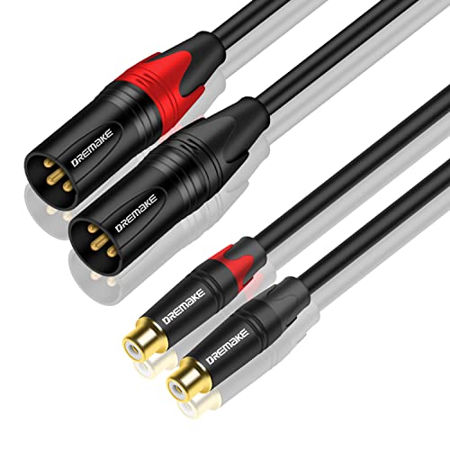 DREMAKE Female RCA to XLR Male Cable, Dual RCA to Dual XLR Mic Audio Extender Cable, 2 XLR to 2 RCA Stereo Extension Adapter Cable Cord, XLR to RCA Interconnect Cord for Recorders Amplifiers - 3M/10FT