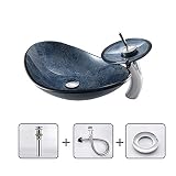 Aioneer Lavandino in vetro temperato con cielo stellato sopra il bancone, lavabo artistico da bagno, bacinella ovale combinata con rubinetto a cascata, set di scarico pop-up
