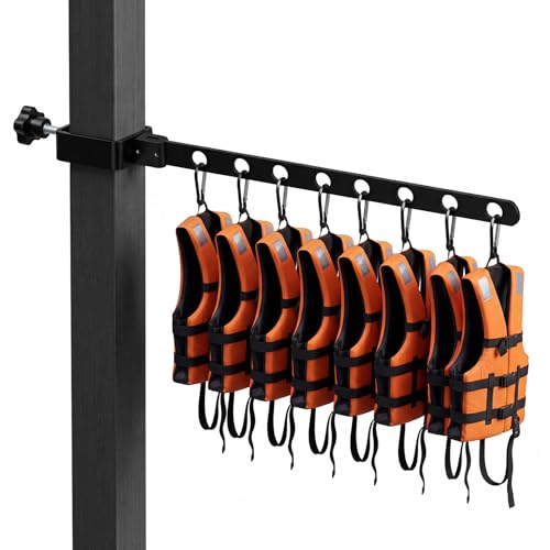 Sintuff Life Vest Holder Aluminum Drying Rack Holds up to 8 Life Vests Wetsuit Hanger Vest Hanger Collapsible Dock Organizer for Pfds & Floats, Fits a 0.67-2.56 in Square Post, No-Drill Installation