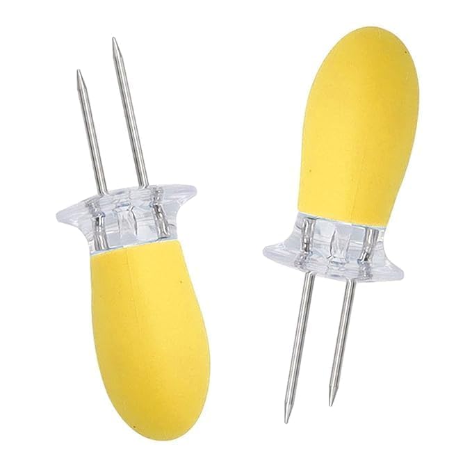 Corn on The Cob Holders Set – 2 Pcs / 1 Pairs Stainless Steel Twin Prong Corn Fork Skewers with Colorful Anti-Slip Silicone Handles | Design for Safe BBQ, Grilling, Roasted Meat, Fruits-image-11