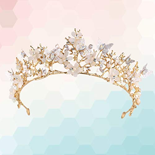 Lurrose Tiara de strass, coroa de borboleta, coroa de flores para noivas, casamentos, festas de form