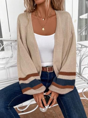 Women's Striped Color Block Long Sleeve Open Front Cardigans Loose Knit Sweaters 2025 Fall Trendy Outfits2
