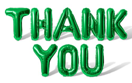 Letter Balloons - THANK YOU 16" Inch Alphabet Letters Foil Mylar Balloon Employee or Teacher Appreciation Balloon Banner (Green)