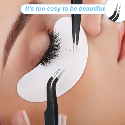 2 Stück Wimpern Pinzette, Wimpernpinzette Set aus Edelstahl, Gerade Pinzette und Gebogene Pinzetten, Professionelle Pinzette Wimpern, Wimpernpinzette für Wimpernverlängerungen