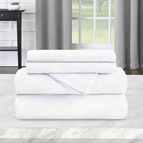 Superior Premium Cotton Flannel Sheets, All Season 100% Brushed Cotton Flannel Bedding, 3-Piece Sheet Set With Deep Fitting Pockets - White Solid, Twin Bed #TOP5