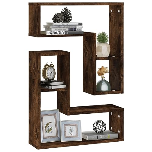 Étagères murales en bois chêne fumé 50x15x50 cm pour rangement chambre