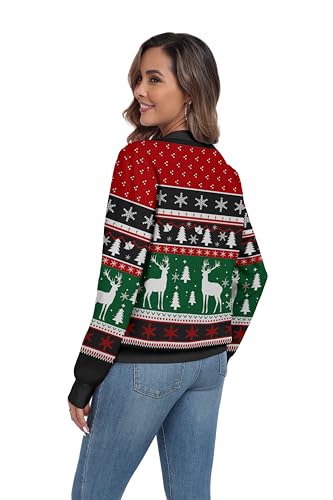 Image of Ugly Christmas Reindeer Cardigan Sweater Women Oversized Knit Open Front Tops Dear Christmas Reindeer Tree Funny X Mas 2024 Clothing Black L