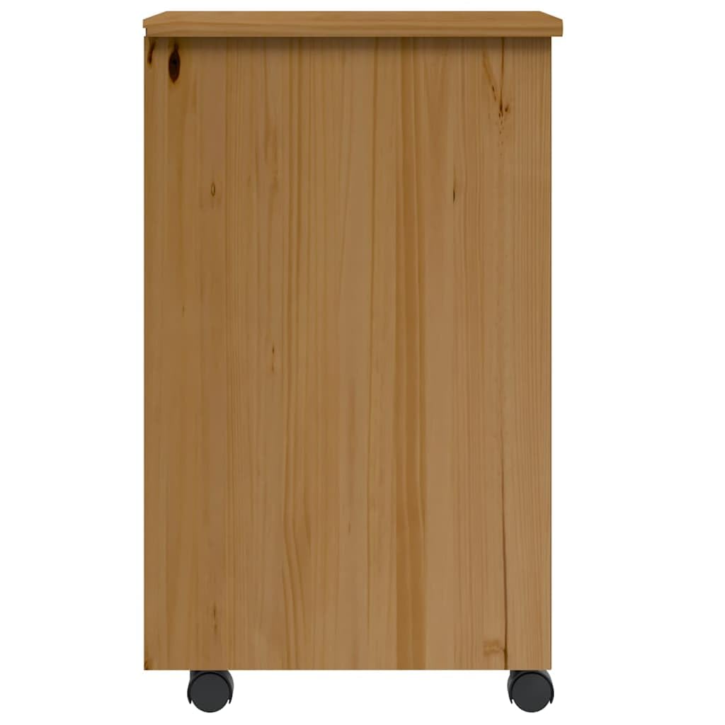 Rollschrank mit Schubladen Moss Honigbraun Massivholz Kiefer, Büroorganisation mit flexiblen Rollen und Griffmulden, Aktenschrank für Dokumente, vielseitiger Beistellschrank