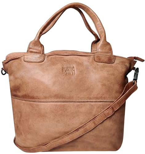 Image of RUSTIC TOWN Leather Tote Bag for Women - Washed Leather Shoulder Bag Hobo Crossbody Travel Handbag Ladies Purse Large Office Satchel