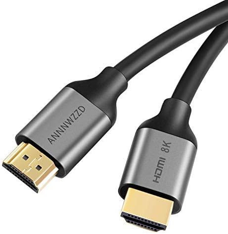 ANNNWZZD Kabel HDMI 8K 2.1, szybki kabel HDMI 8K przy 60 Hz /4K przy 120 Hz z Ethernetem 48 Gb/s, obsługuje Dynamic HDR 10, 3D, eARC, Dolby Vision, 2 m