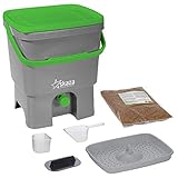compostera CONTENIDO DEL JUEGO: 1 compostador, 1 Kg. de salvado, accesorios (1 paleta niveladora, 1 filtro de drenaje, 1 cuchara dosificadora 1 vaso escurridor) y 1 instrucciones de uso.