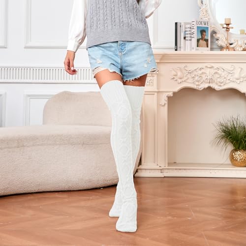 Image of YELAIVP Women's Thigh High Socks - Extra Long Cable Knit Over the Knee Socks and Leg Warmers