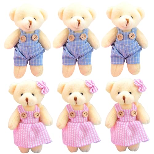6 Llaveros de Oso de Peluche con Ropa Mini Muñecos Compactos 4