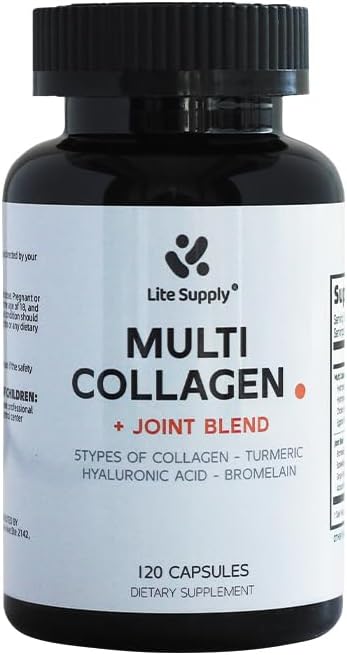 Complejo de colágeno múltiple, 120 cápsulas para hombres y mujeres con péptidos de colágeno hidrolizados tipo I, II, III, V, X, extracto de cúrcuma,