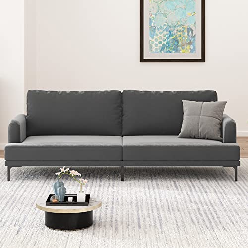 Mjkone 75”W 3-Seater Sofa, Velvet Fabric Sofa With Wood Frame & Iron Legs, Modern Compact Couches With Thicken Cushions For Living Room/Bedroom/Waiting Room - Grey #TOP6