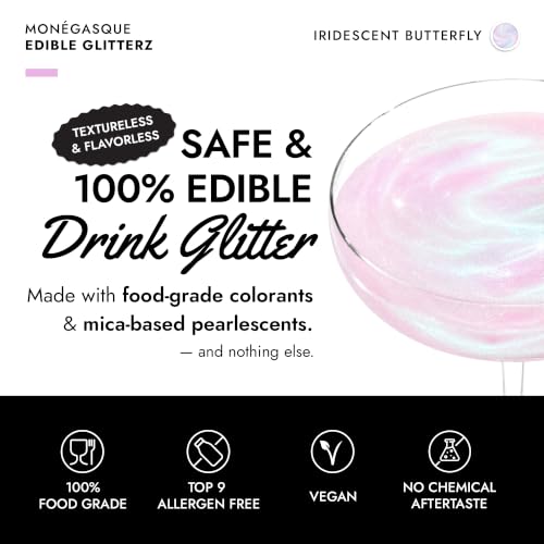 Image of MONEGASQUE Iridescent Edible Glitter for Drinks & Cakes, Drink Glitter, 10g