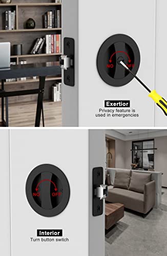 Image of goldenwarm Matte Black Pocket Door Lock, Privacy Round Pocket Door Hardware Not-Adjustable 2-3 /8 inch Latch, Pocket Door Handles for Pocket Doors Sliding Doors 2 Pack