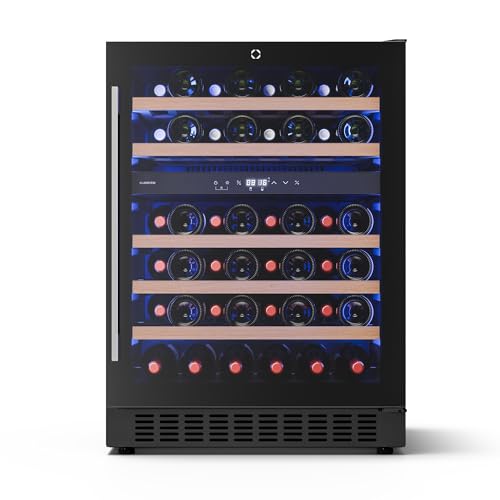 KLARSTEIN Illuminosa Cantinetta Frigo per Vino - 46 Bottiglie, 2 Zone, 5-22°C, LED, Touch, Ripiani in Legno, Incasso, Porta UV, Silenziosa, Cantina Frigo per Vino