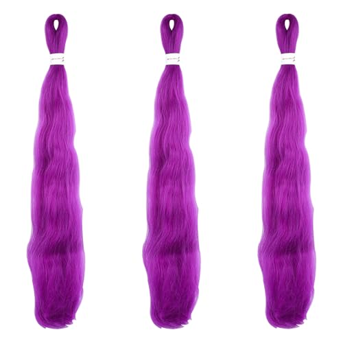 3 Packungen Lila Haare zum Einflechten 31.5 Zoll Vorgedehntes Kunsthaar zum Einflechten Lilas Purple Braiding Hair Braids Extensions Pre Stretched Haare Extensions für Cosplay Halloween Party