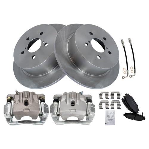 Image of TRQ Rear Brake Pad and Rotor Set Ceramic Rotors Calipers Compatible with 2006-2009 Subaru Legacy