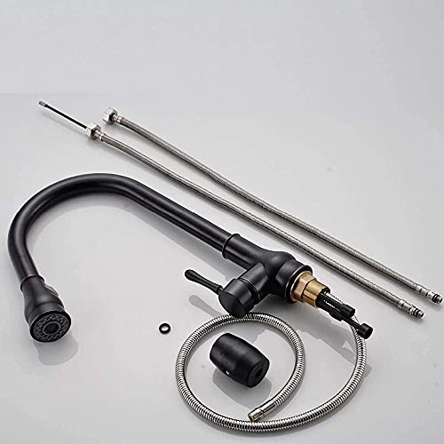 蛇口 温水・冷水 クローム/ブラック/ニッケルブラシ 真鍮 引き出し式キッチン蛇口 デッキマウントミキサータップ/ブラック(Black)