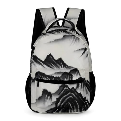Chinese Landscape Painting Backpack for Travel, Ultra Durable Small Bookbag Lightweight Daypack for Women Men