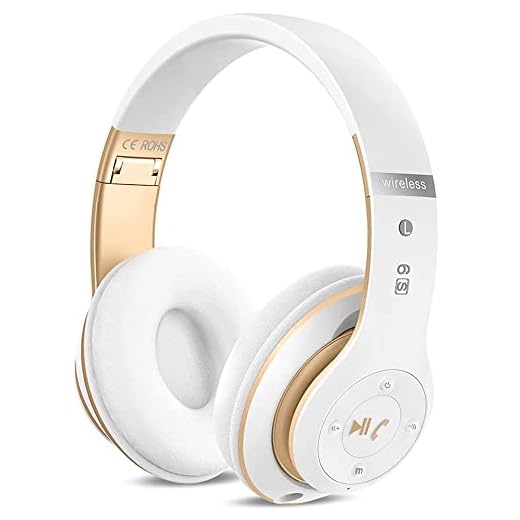 6S trådlösa hörlurar över örat, Hi-Fi stereo hopfällbara trådlösa stereohörlurar med inbyggd mikrofon, volymkontroll, FM för iPhone/Samsung/iPad/PC/TV (vitt och guld)