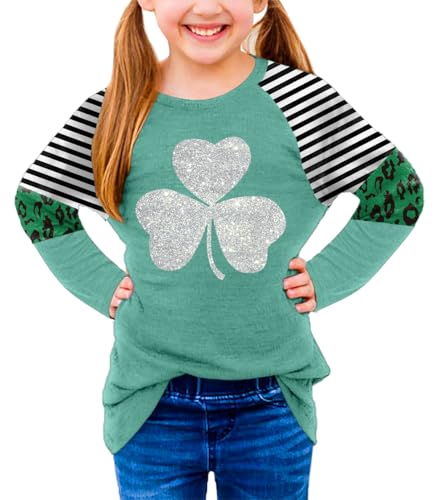 Image of BesserBay Girls St Patrick's Day Raglan Shirt Irish Sequin Lucky Stripe Shamrock Graphic Top 4-14 Years