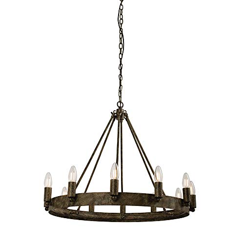 Image of National Lighting Arthur Rustic Style Hammered Bronze Finish Metal Ring E14 LED Compatible Hanging Pendant Ceiling Candle Light Fixture