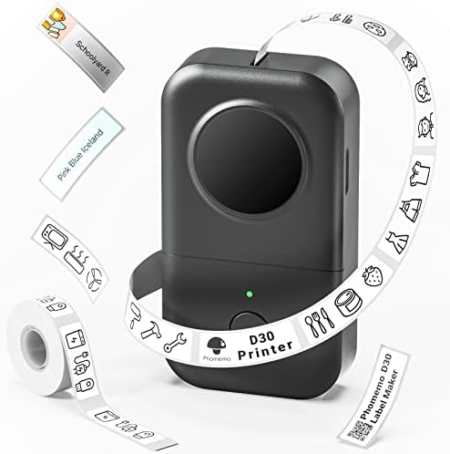 Phomemo Label Printer-D30 Label Maker with Tape,Sticker Maker Machine,Portable Bluetooth Mini Labeler,for Office Home School Organization,Android iOS,Gift for Women Men,USB Recharger-Dark Grey