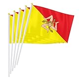 Matériau de qualité : nos petits drapeaux de Sicile sont fabriqués en tissu polyester durable et en plastique bâton, le mât de drapeau a un dessus rond et des bords lisses pour une manipulation plus sûre.
