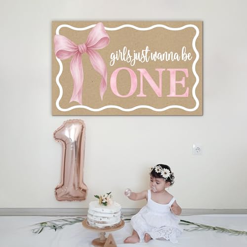 One Bow Banner for First Birthday Decorations for Girl Pink Bow Backdrop Girls Just Wanna Be One Birthday Party Decorations by JOTTING - Used condition - Image 3