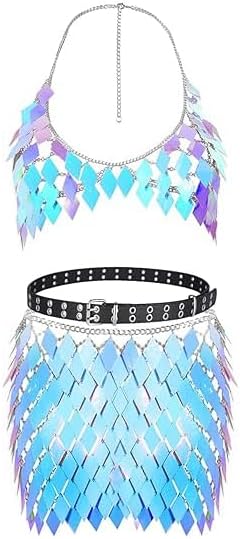 Women's body chain sequin shoulder strap belly chain bra jewelry set sexy necklace skirt bikini beach party jewelry