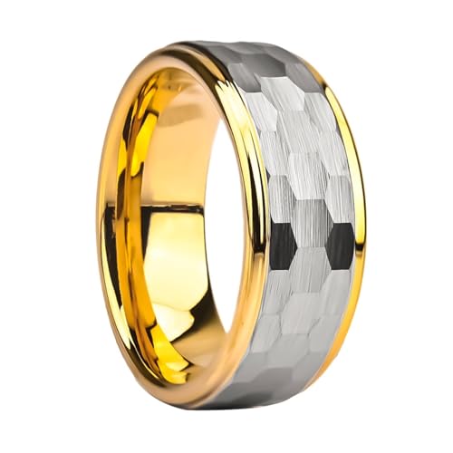Bague tungstène anti rayures alliance bicolore martelée 8MM homme femme