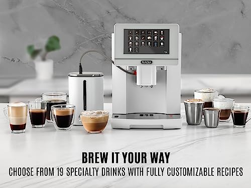 Image of Zulay Magia Fully Automatic Espresso Machine With Grinder - 19 Customizable Coffee Options - Includes Insulated Milk Container & Deluxe Espresso Cups - Auto-Cleaning For Easy Maintenance - OG White