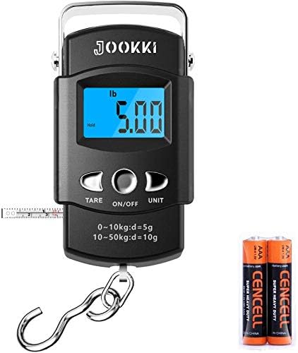 Fish Scale,JOOKKI Hanging Scale Portable Dial Scale LCD Digital Weight Electronic Scale 110lb/50kg with a Tape Measure for Tackle Bag,Luggage,Baggage,(Black)